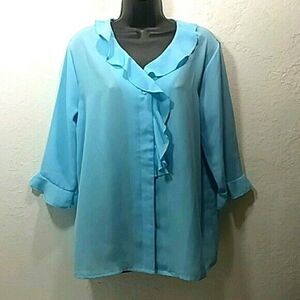 Haband shirt women's Medium 3/4 Sleeve button up light blue *
